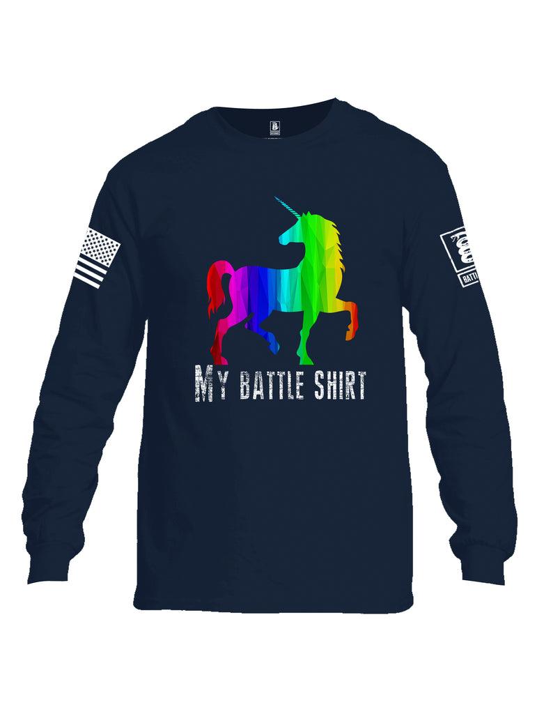 Battleraddle My Battle Shirt White Sleeve Print Mens Cotton Long Sleeve Crew Neck T Shirt