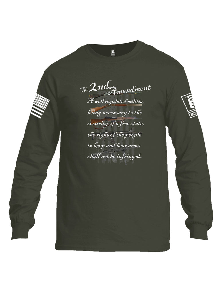 Battleraddle The 2nd Amendment Gun Evolution Flag White Sleeve Print Mens Cotton Long Sleeve Crew Neck T Shirt