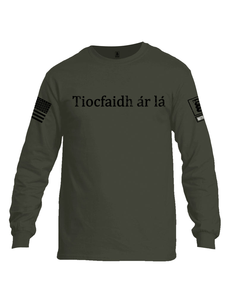 Battleraddle Tiocfaidh ar la Black Sleeve Print Mens Cotton Long Sleeve Crew Neck T Shirt