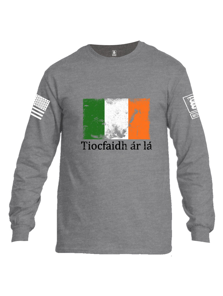 Battleraddle Tiocfaidh ar la Irish Flag Black White Sleeve Print Mens Cotton Long Sleeve Crew Neck T Shirt