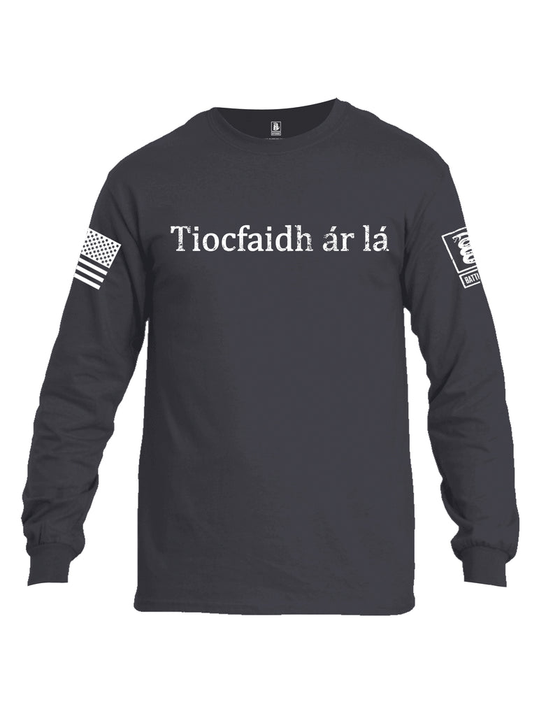 Battleraddle Tiocfaidh ar la White Sleeve Print Mens Cotton Long Sleeve Crew Neck T Shirt