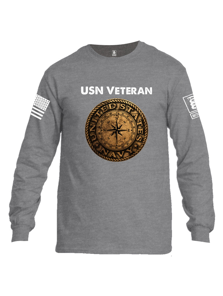 Battleraddle USN Veteran Compass White Sleeve Print Mens Cotton Long Sleeve Crew Neck T Shirt