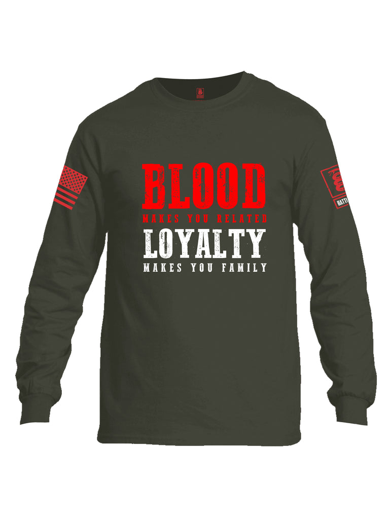 Battleraddle Blood Makes You Related Loyalty Makes You Family Red Sleeve Print Mens Cotton Long Sleeve Crew Neck T Shirt