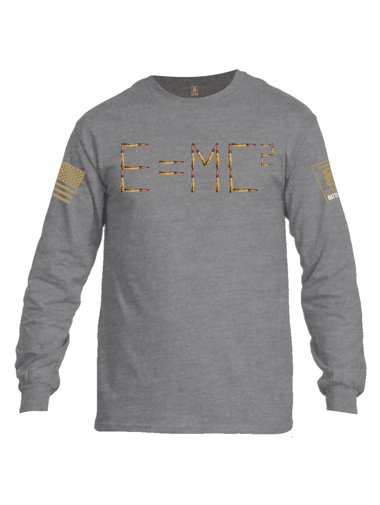 Battleraddle E=MC2 Brass Sleeve Print Mens Cotton Long Sleeve Crew Neck T Shirt