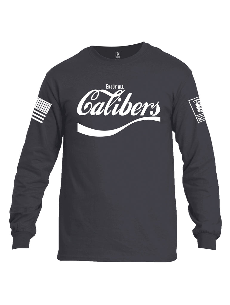 Battleraddle Enjoy Calibers White Sleeve Print Mens Cotton Long Sleeve Crew Neck T Shirt