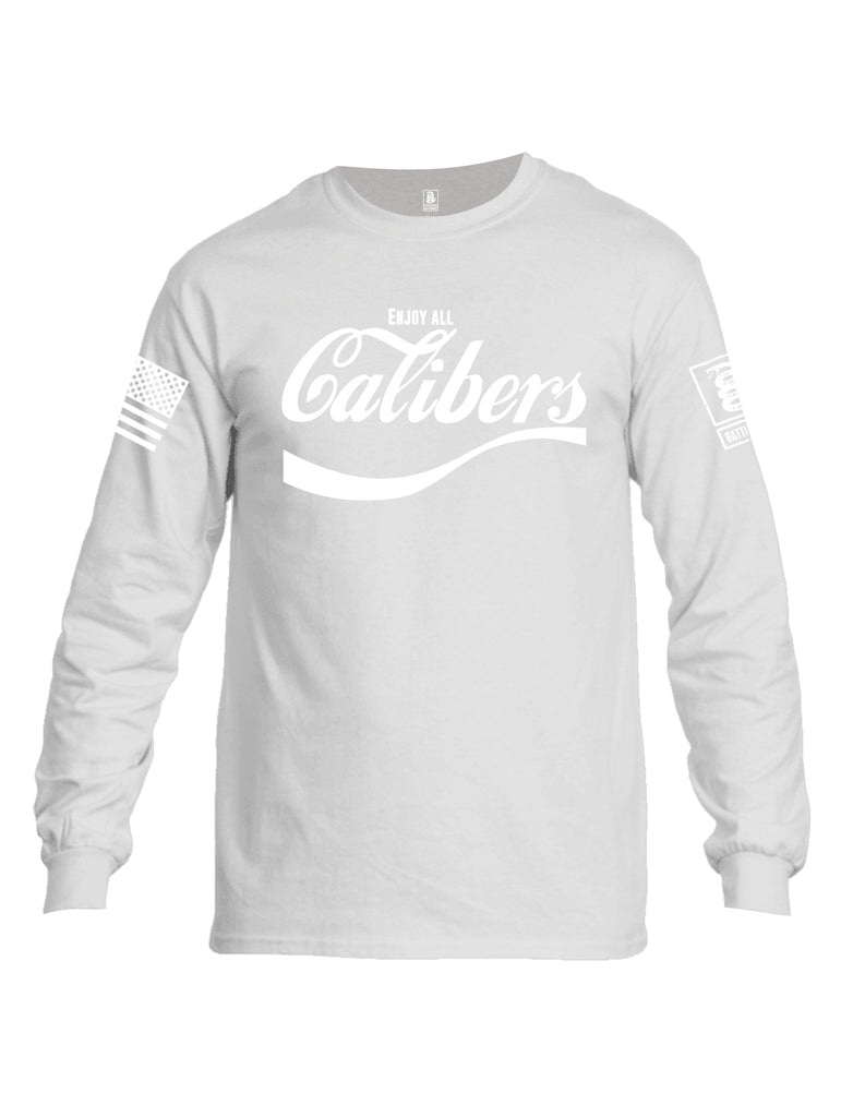 Battleraddle Enjoy Calibers White Sleeve Print Mens Cotton Long Sleeve Crew Neck T Shirt