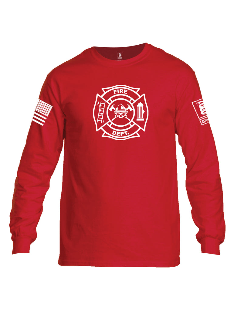 Battleraddle Fire Department White Sleeve Print Mens Cotton Long Sleeve Crew Neck T Shirt
