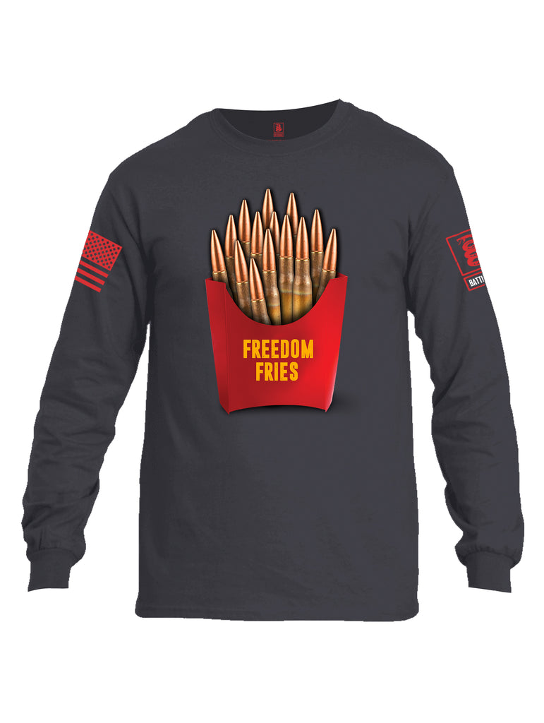Battleraddle Freedom Fries Red Sleeve Print Mens Cotton Long Sleeve Crew Neck T Shirt
