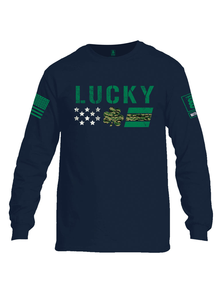 Battleraddle Lucky Leaf Green Sleeve Print Mens Cotton Long Sleeve Crew Neck T Shirt