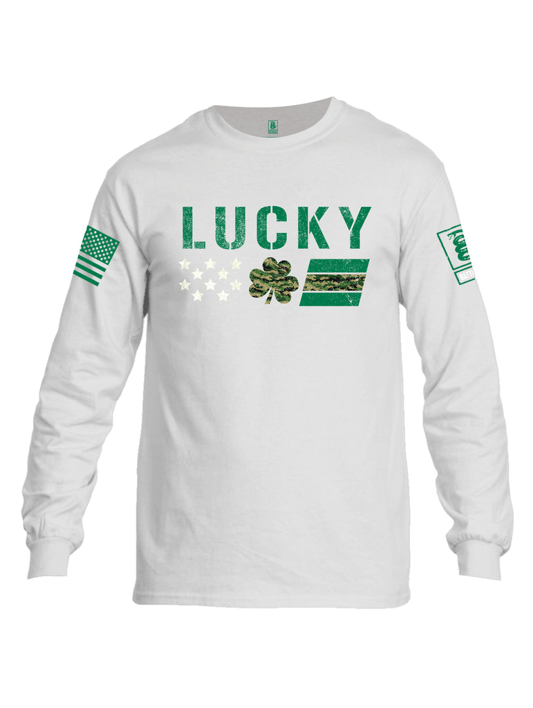 Battleraddle Lucky Leaf Green Sleeve Print Mens Cotton Long Sleeve Crew Neck T Shirt