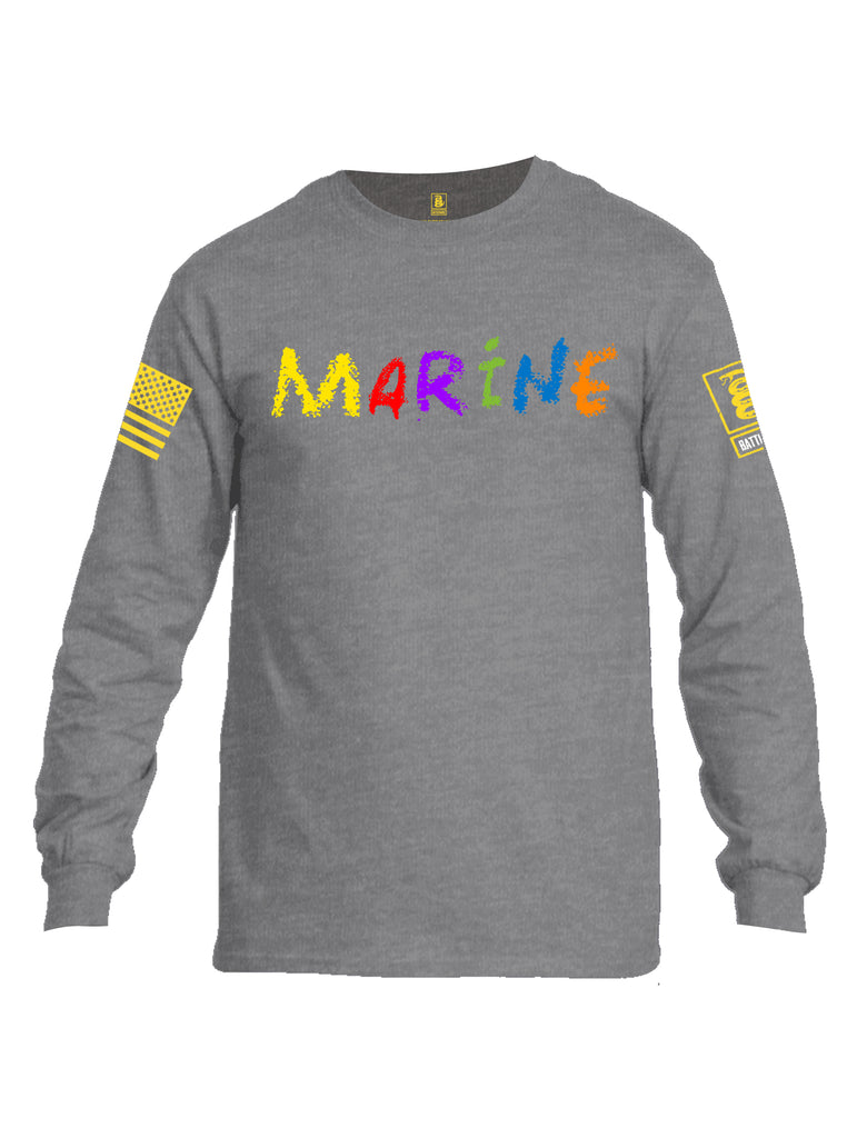 Battleraddle Marine Yellow Sleeve Print Mens Cotton Long Sleeve Crew Neck T Shirt
