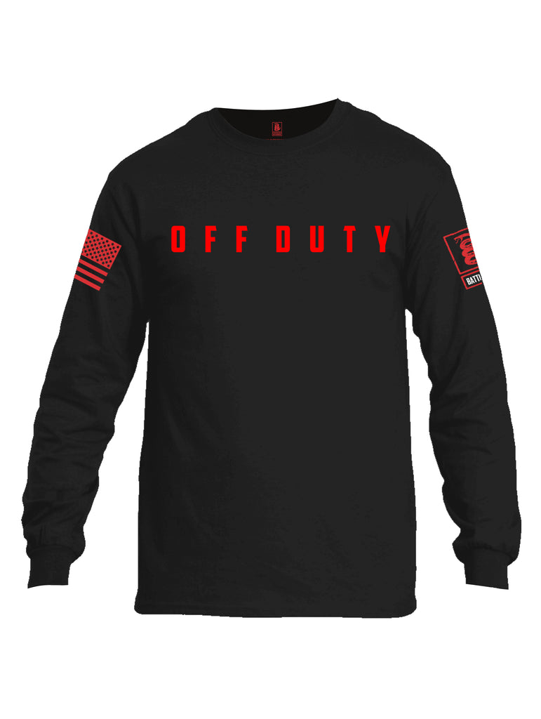 Battleraddle Off Duty Red Sleeve Print Mens Cotton Long Sleeve Crew Neck T Shirt