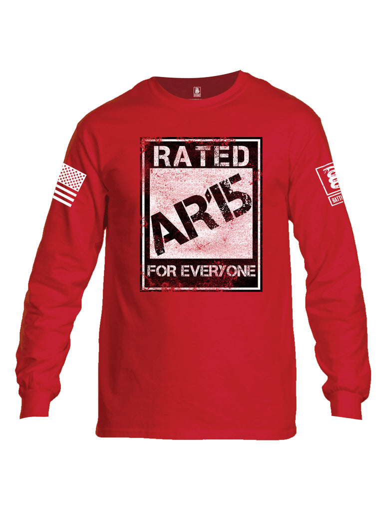 Battleraddle Rated AR15 For Everyone White Sleeve Print Mens Cotton Long Sleeve Crew Neck T Shirt