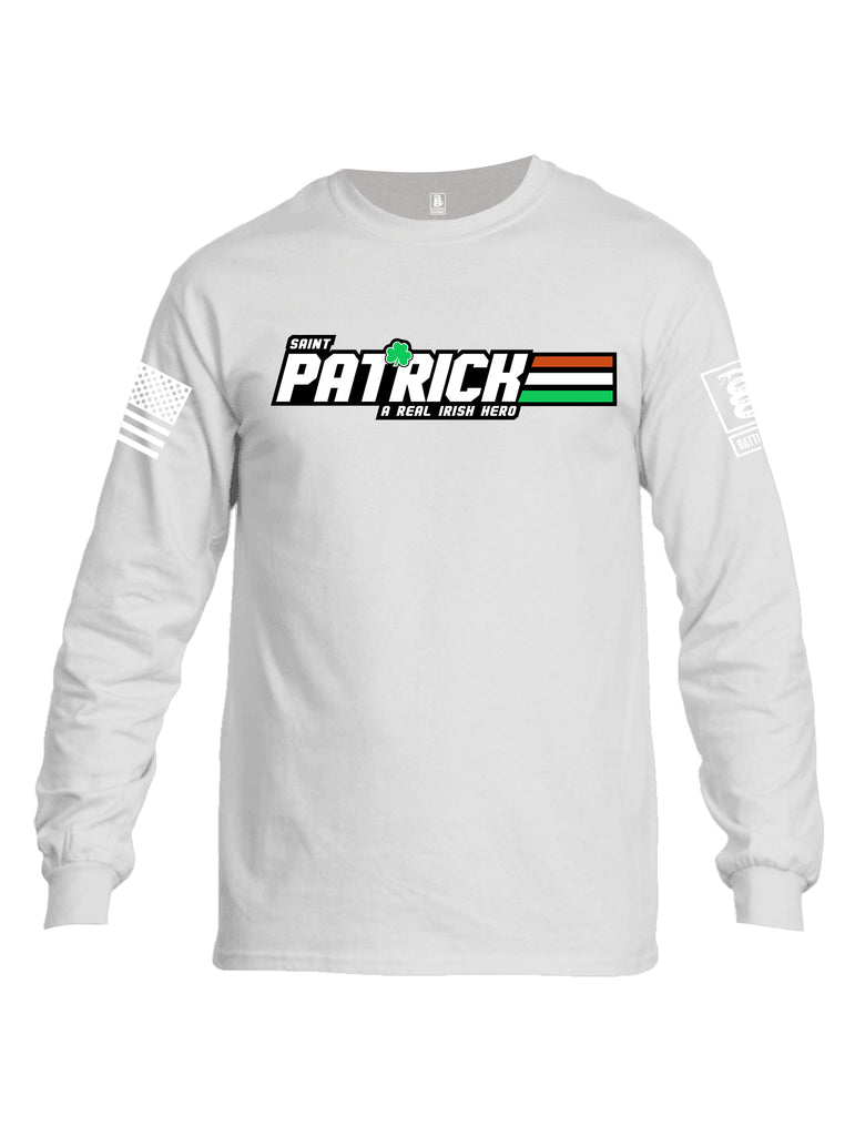 Battleraddle St Patrick GI Joe White Sleeve Print Mens Cotton Long Sleeve Crew Neck T Shirt