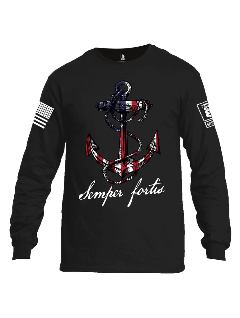 Battleraddle Semper Fortis White Sleeve Print Mens Cotton Long Sleeve Crew Neck T Shirt