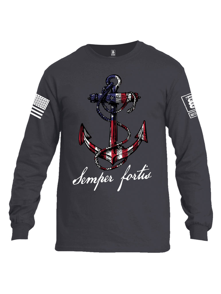 Battleraddle Semper Fortis White Sleeve Print Mens Cotton Long Sleeve Crew Neck T Shirt