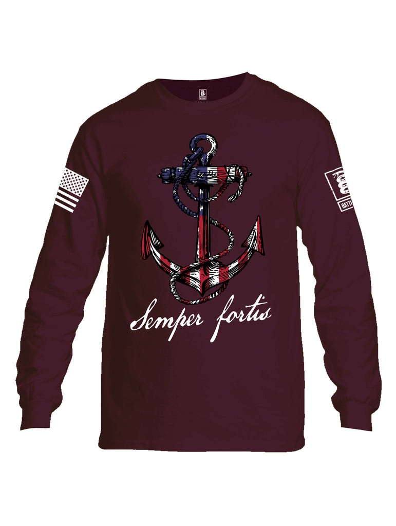 Battleraddle Semper Fortis White Sleeve Print Mens Cotton Long Sleeve Crew Neck T Shirt