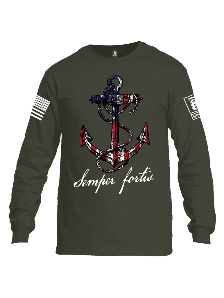 Battleraddle Semper Fortis White Sleeve Print Mens Cotton Long Sleeve Crew Neck T Shirt