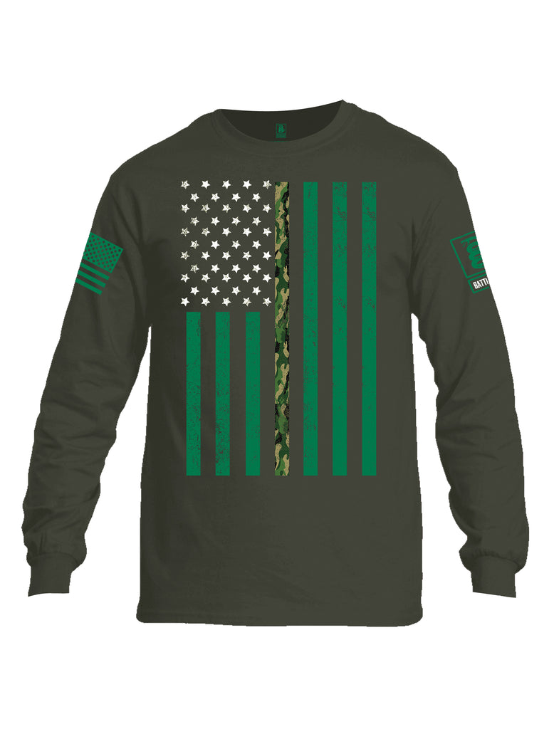 Battleraddle Patricks Camo Flag Green Sleeve Print Mens Cotton Long Sleeve Crew Neck T Shirt