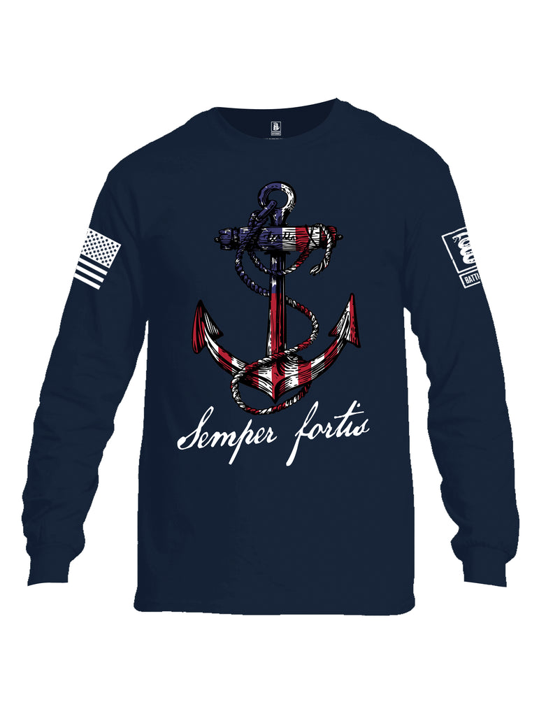 Battleraddle Semper Fortis White Sleeve Print Mens Cotton Long Sleeve Crew Neck T Shirt