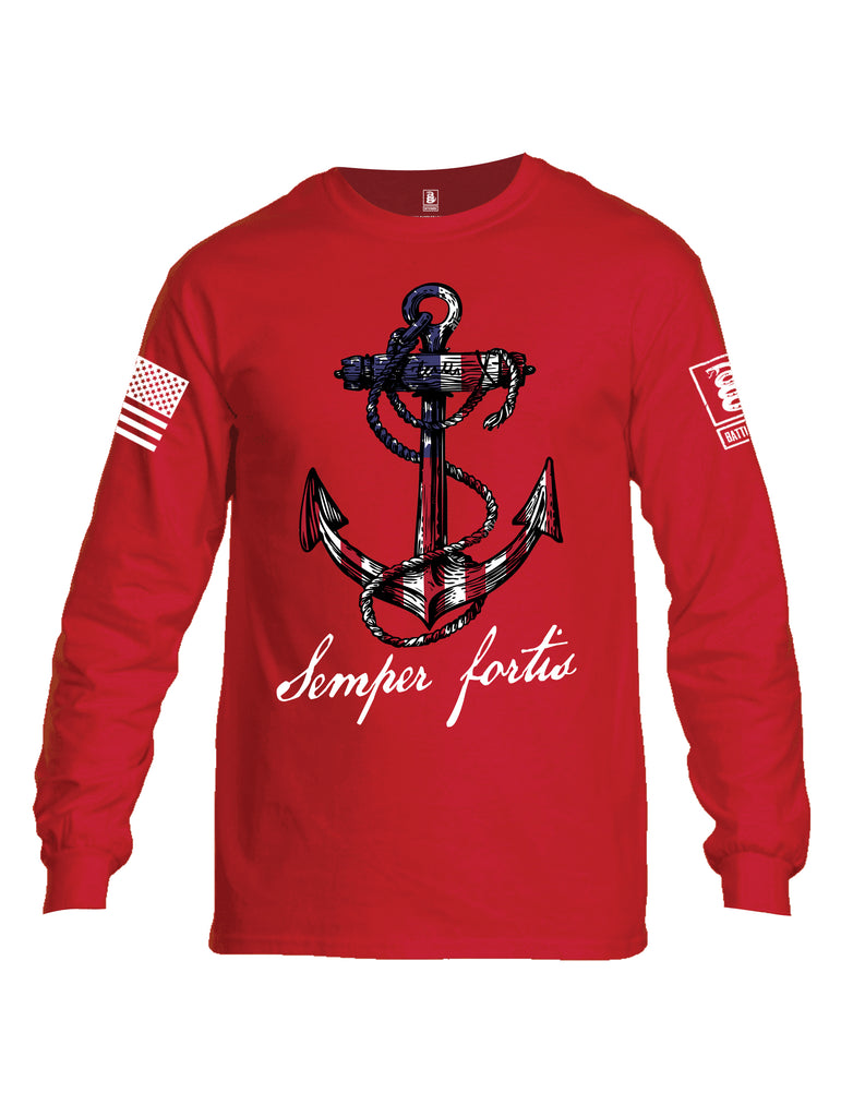 Battleraddle Semper Fortis White Sleeve Print Mens Cotton Long Sleeve Crew Neck T Shirt