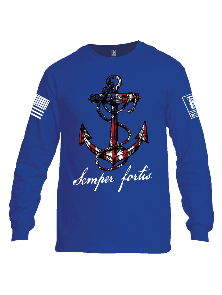 Battleraddle Semper Fortis White Sleeve Print Mens Cotton Long Sleeve Crew Neck T Shirt