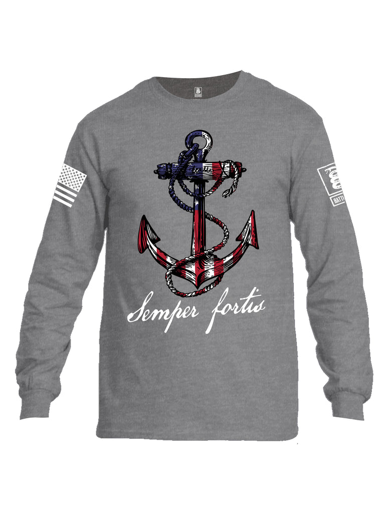 Battleraddle Semper Fortis White Sleeve Print Mens Cotton Long Sleeve Crew Neck T Shirt