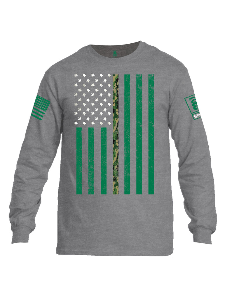 Battleraddle Patricks Camo Flag Green Sleeve Print Mens Cotton Long Sleeve Crew Neck T Shirt