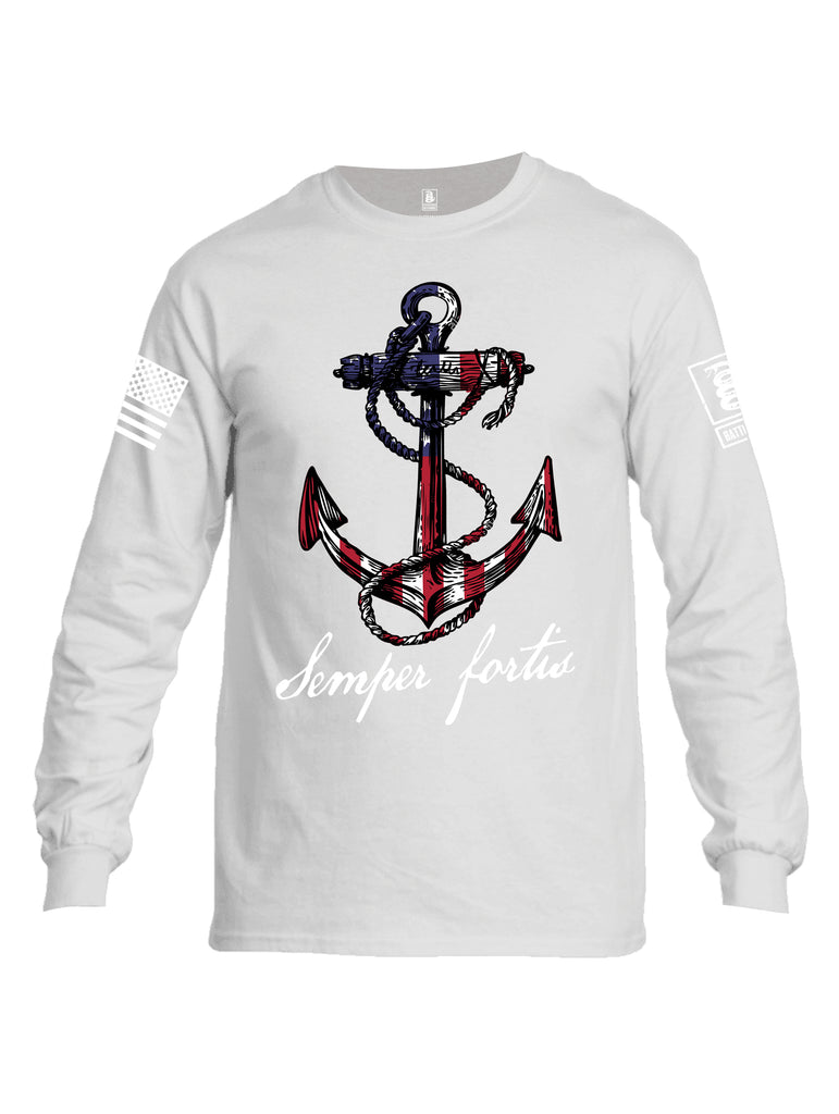 Battleraddle Semper Fortis White Sleeve Print Mens Cotton Long Sleeve Crew Neck T Shirt