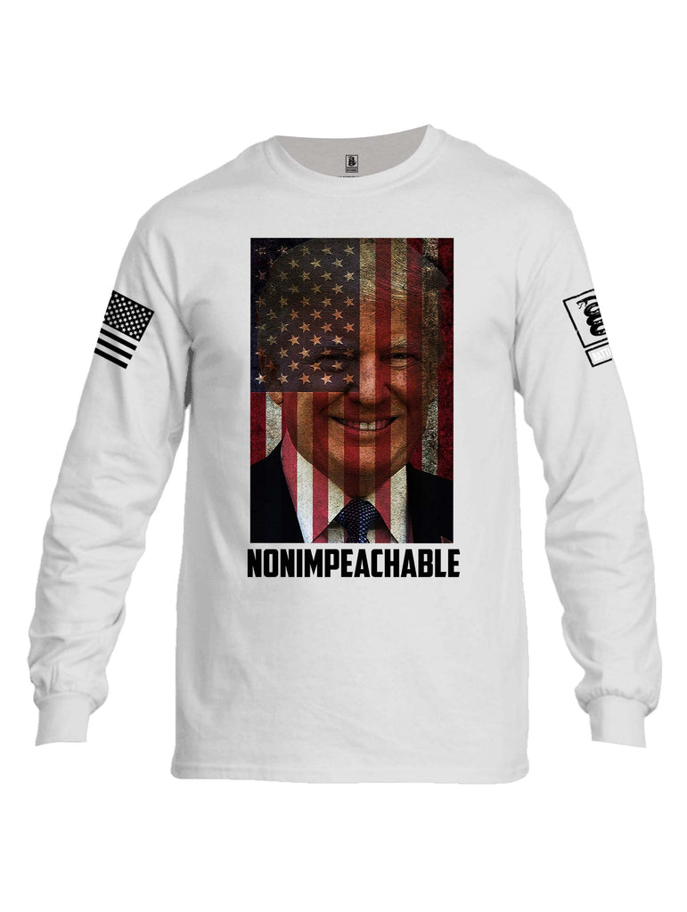 Battleraddle Trump Non Impeachable White Sleeve Print Mens Cotton Long Sleeve Crew Neck T Shirt