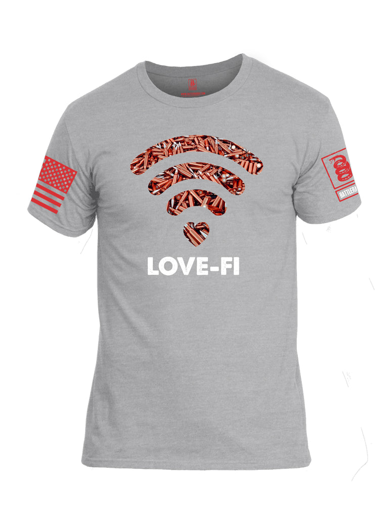 Battleraddle Love-Fi Red Sleeve Print Mens Cotton Crew Neck T Shirt