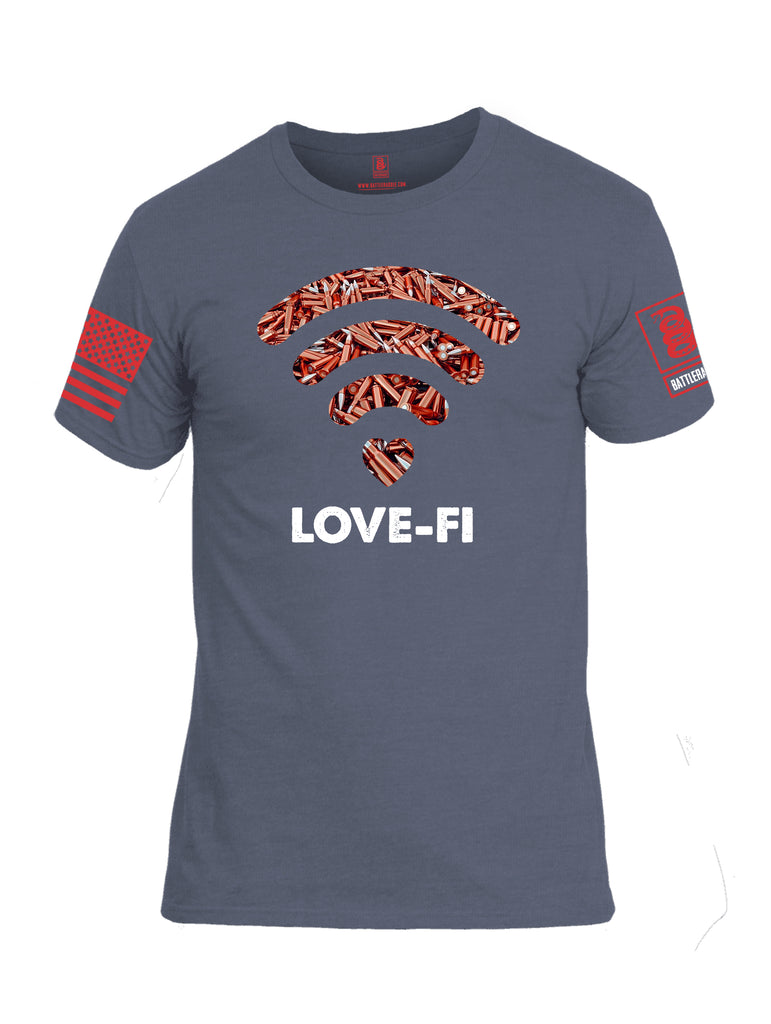 Battleraddle Love-Fi Red Sleeve Print Mens Cotton Crew Neck T Shirt