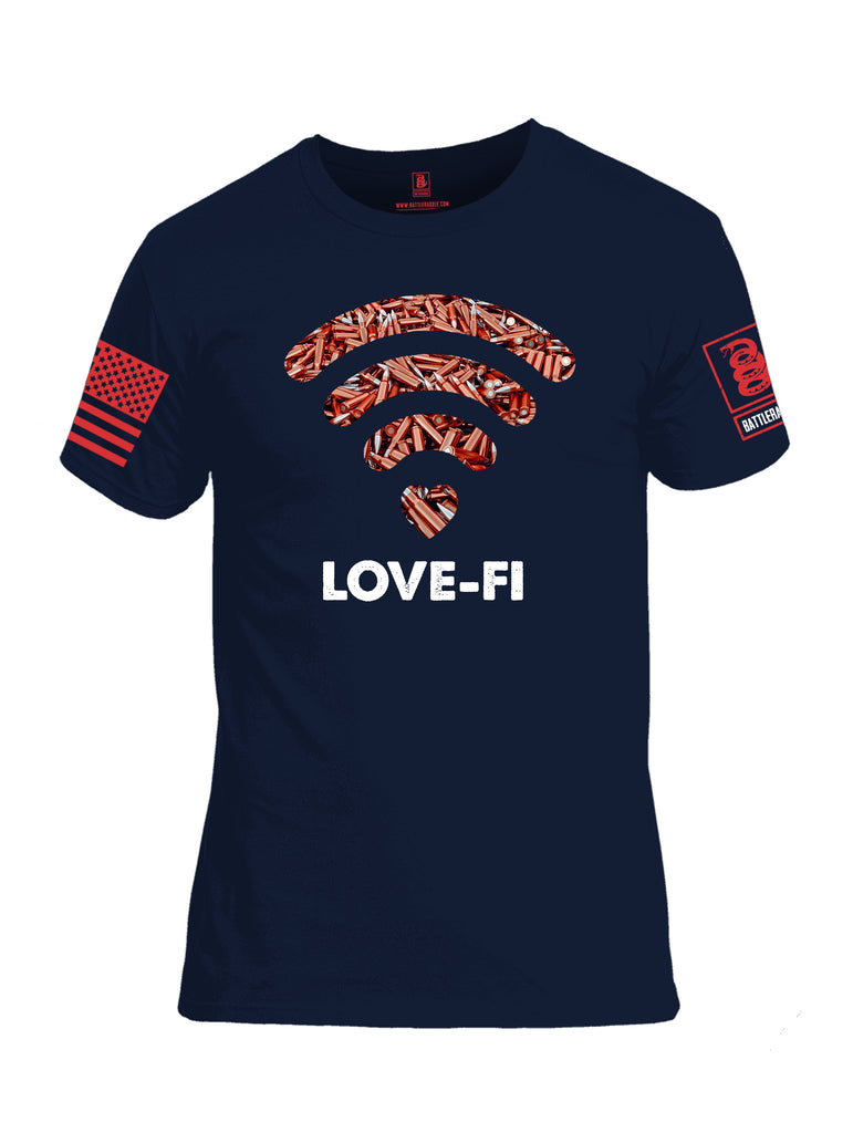 Battleraddle Love-Fi Red Sleeve Print Mens Cotton Crew Neck T Shirt