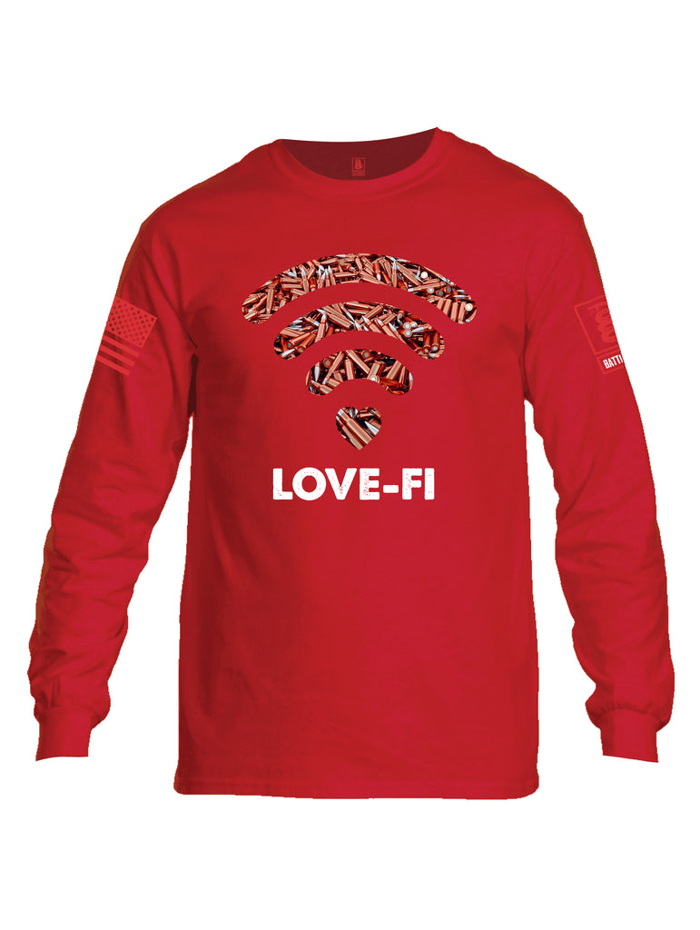 Battleraddle Love-Fi Red Sleeve Print Mens Cotton Long Sleeve Crew Neck T Shirt