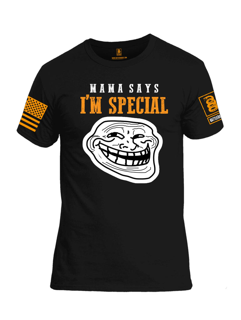 Battleraddle Mama Says Im Special Orange Sleeve Print Mens Cotton Crew Neck T Shirt