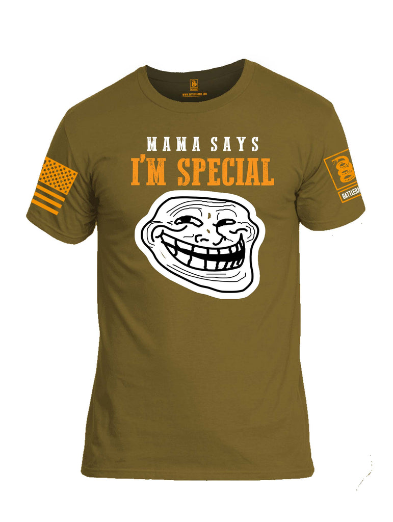 Battleraddle Mama Says Im Special Orange Sleeve Print Mens Cotton Crew Neck T Shirt