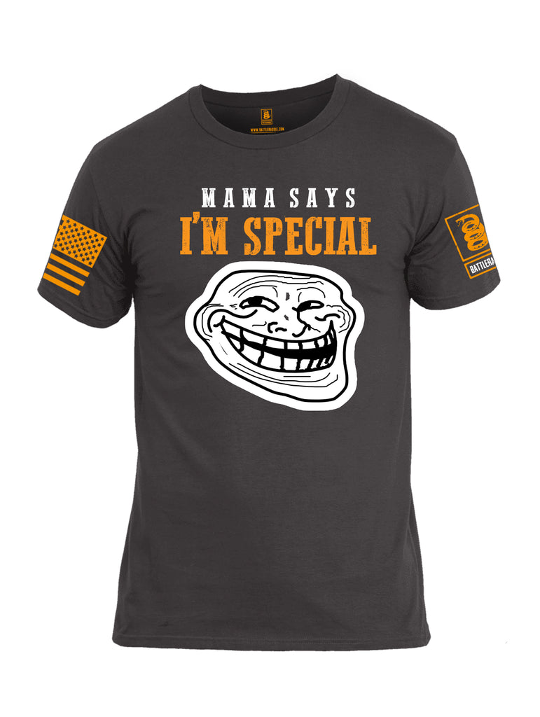 Battleraddle Mama Says Im Special Orange Sleeve Print Mens Cotton Crew Neck T Shirt
