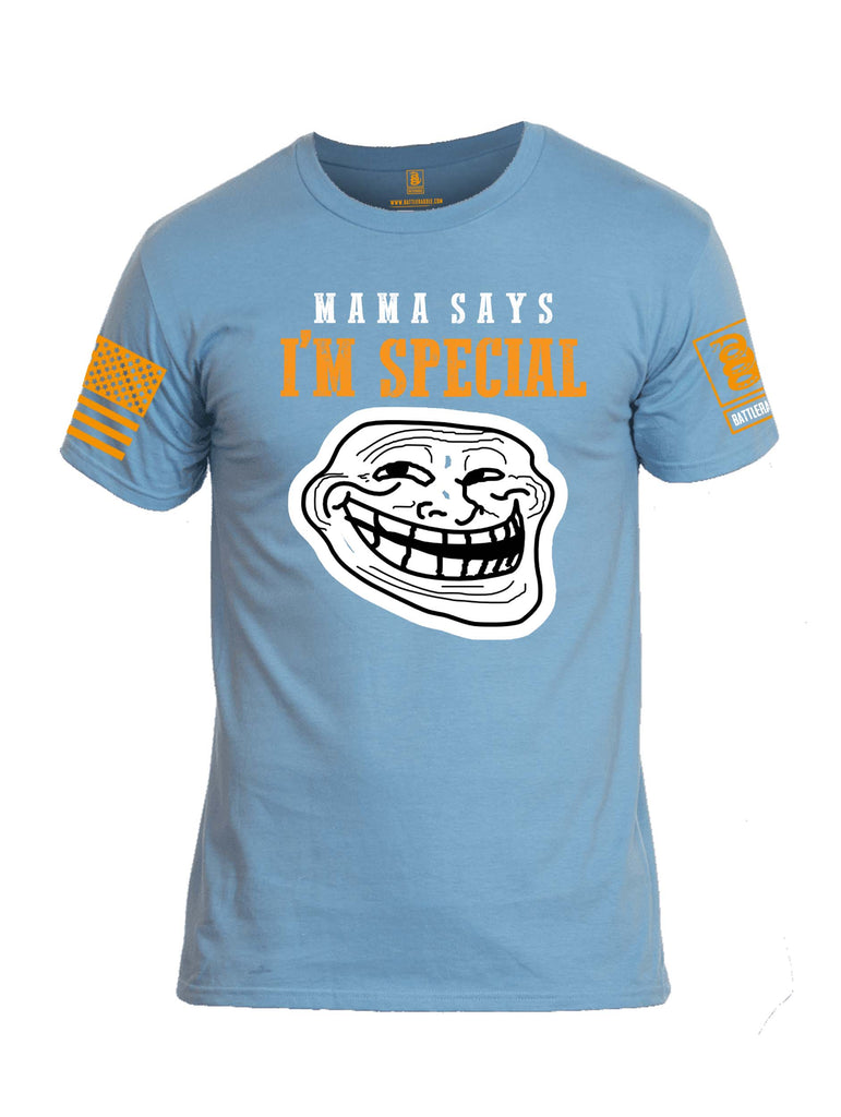 Battleraddle Mama Says Im Special Orange Sleeve Print Mens Cotton Crew Neck T Shirt