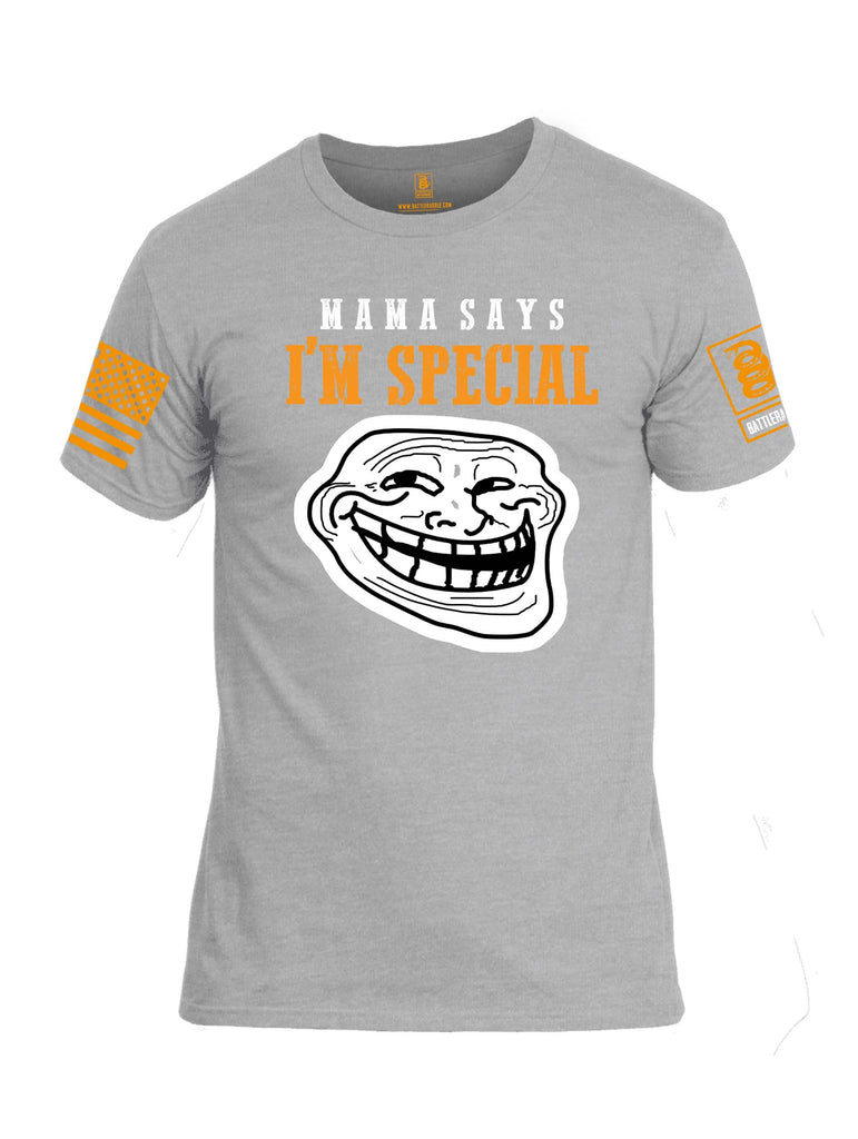 Battleraddle Mama Says Im Special Orange Sleeve Print Mens Cotton Crew Neck T Shirt