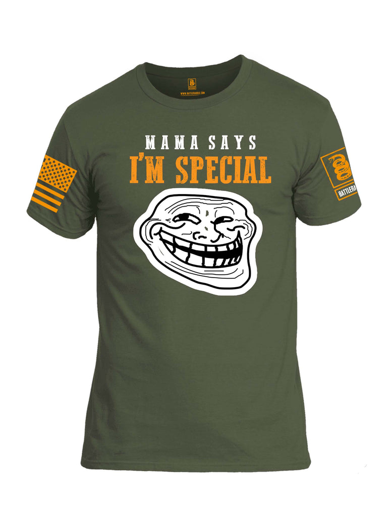 Battleraddle Mama Says Im Special Orange Sleeve Print Mens Cotton Crew Neck T Shirt