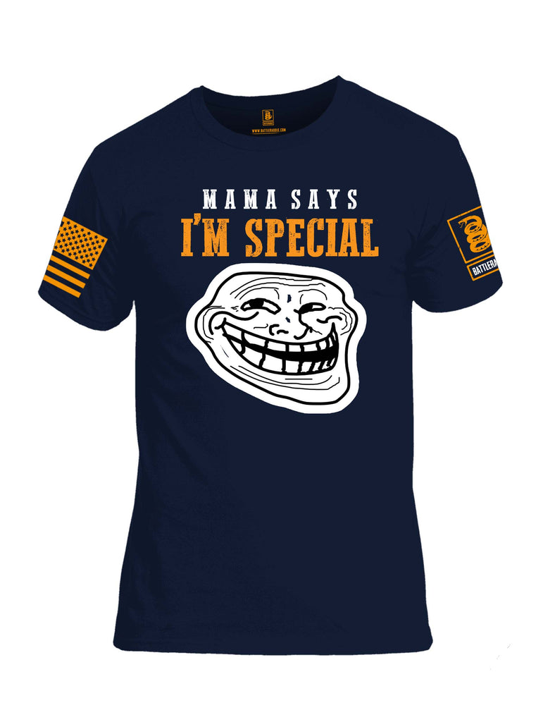 Battleraddle Mama Says Im Special Orange Sleeve Print Mens Cotton Crew Neck T Shirt