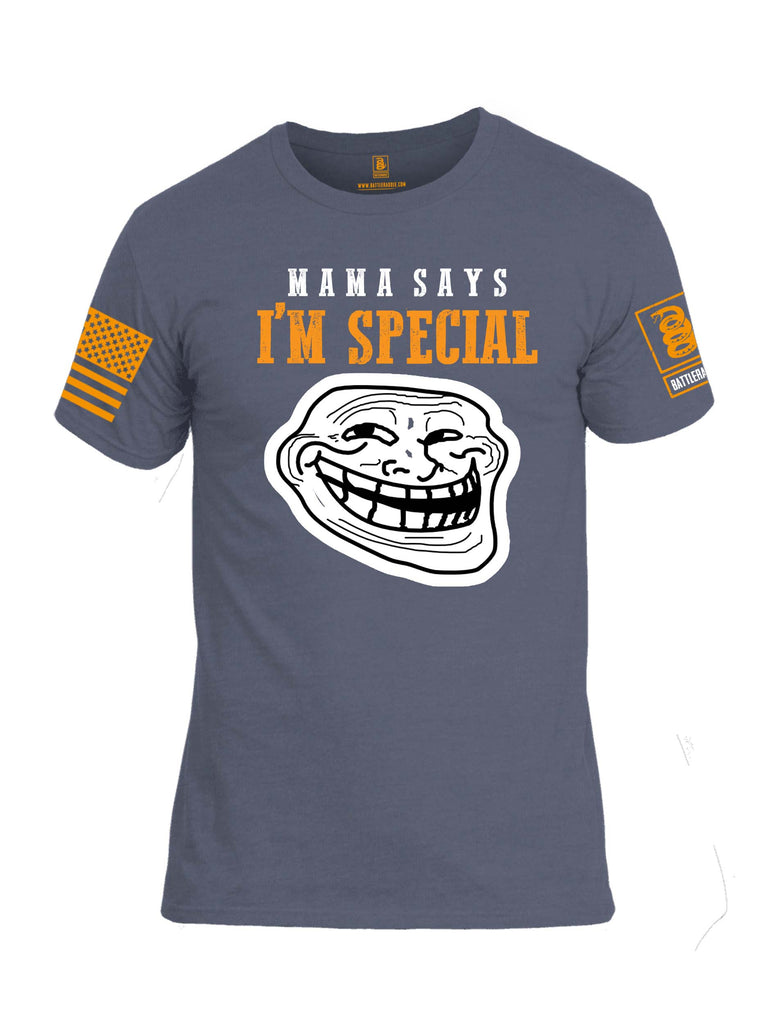 Battleraddle Mama Says Im Special Orange Sleeve Print Mens Cotton Crew Neck T Shirt