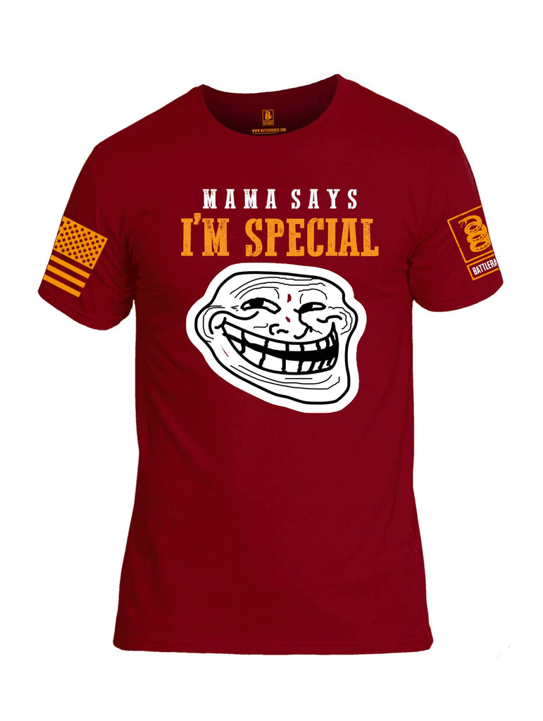 Battleraddle Mama Says Im Special Orange Sleeve Print Mens Cotton Crew Neck T Shirt