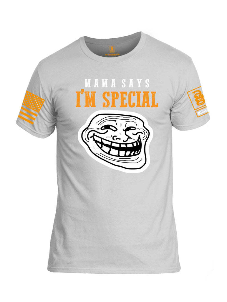 Battleraddle Mama Says Im Special Orange Sleeve Print Mens Cotton Crew Neck T Shirt