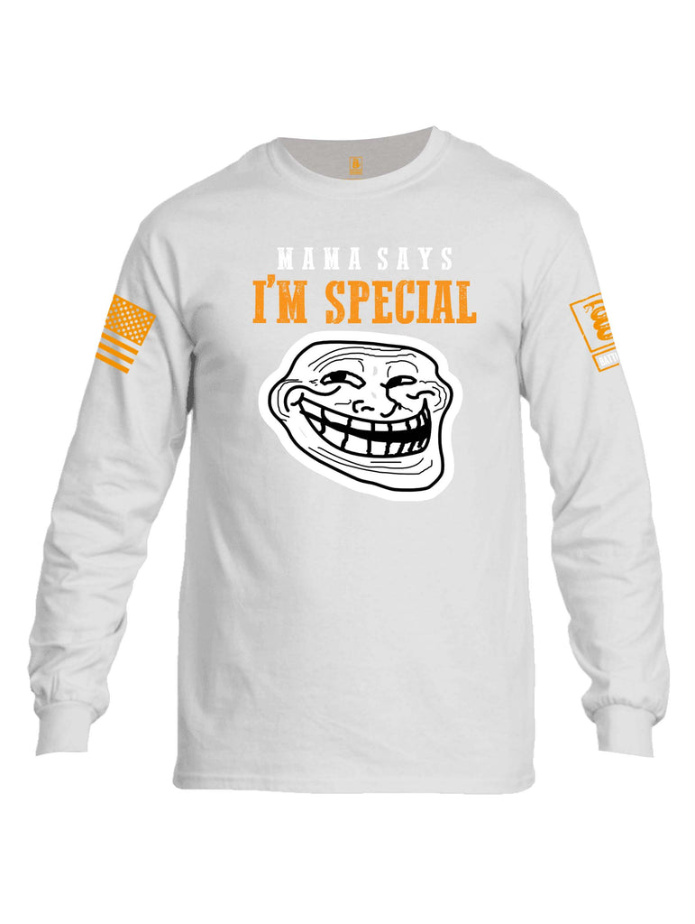Battleraddle Mama Says Im Special Orange Sleeve Print Mens Cotton Long Sleeve Crew Neck T Shirt