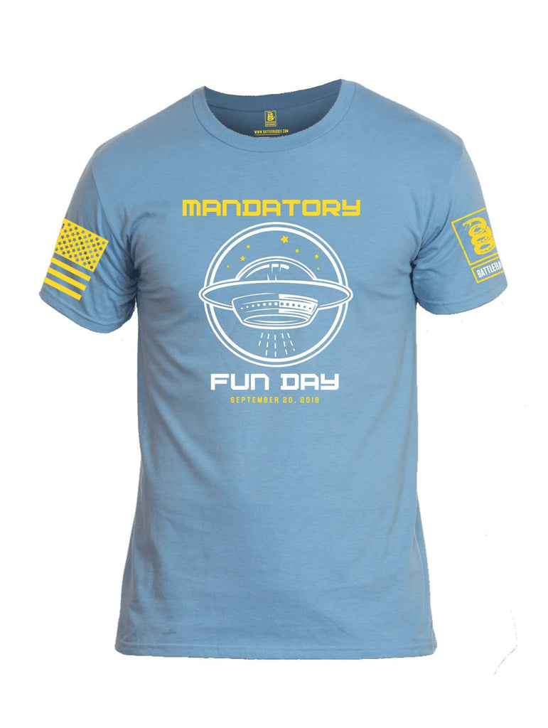 Battleraddle Mandatory Fun Day Yellow Sleeve Print Mens Cotton Crew Neck T Shirt shirt|custom|veterans|Apparel-Mens T Shirt-cotton