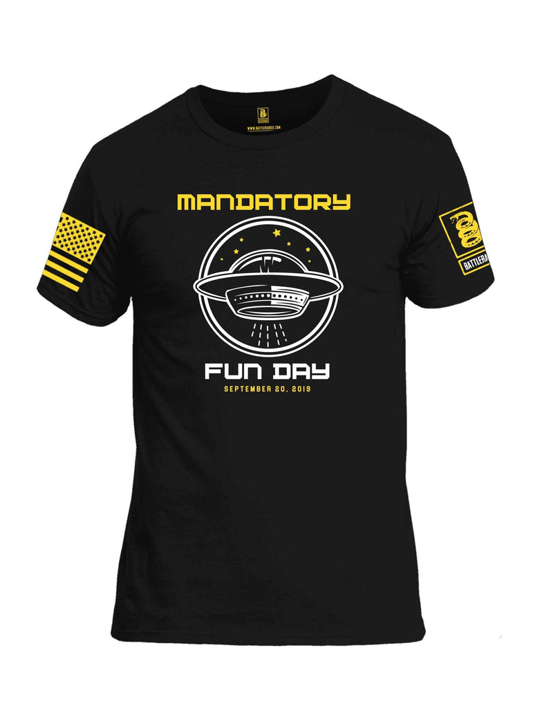 Battleraddle Mandatory Fun Day Yellow Sleeve Print Mens Cotton Crew Neck T Shirt shirt|custom|veterans|Apparel-Mens T Shirt-cotton