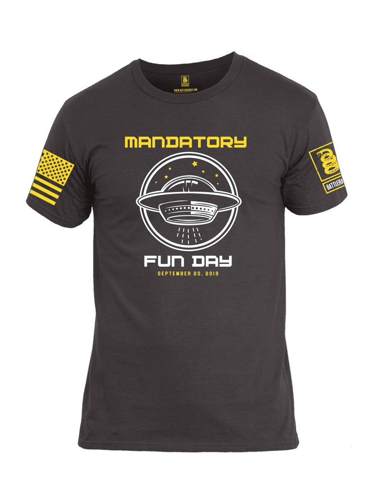 Battleraddle Mandatory Fun Day Yellow Sleeve Print Mens Cotton Crew Neck T Shirt shirt|custom|veterans|Apparel-Mens T Shirt-cotton