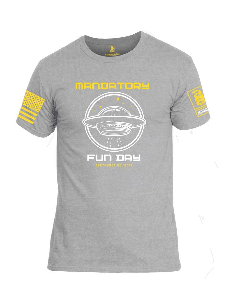 Battleraddle Mandatory Fun Day Yellow Sleeve Print Mens Cotton Crew Neck T Shirt shirt|custom|veterans|Apparel-Mens T Shirt-cotton