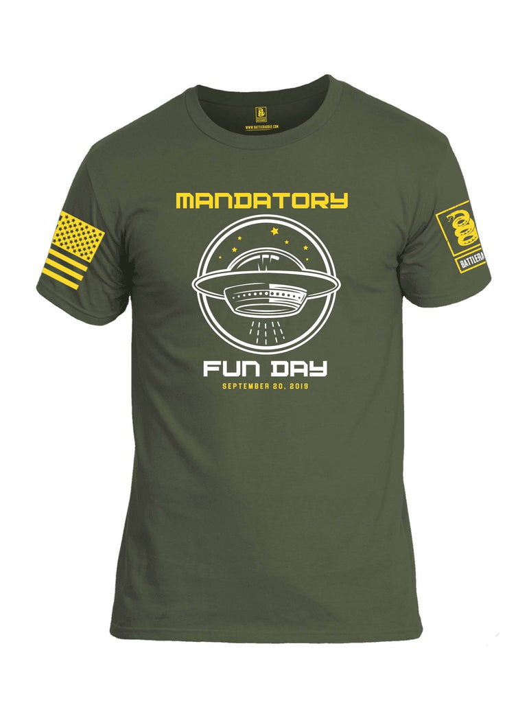 Battleraddle Mandatory Fun Day Yellow Sleeve Print Mens Cotton Crew Neck T Shirt shirt|custom|veterans|Apparel-Mens T Shirt-cotton